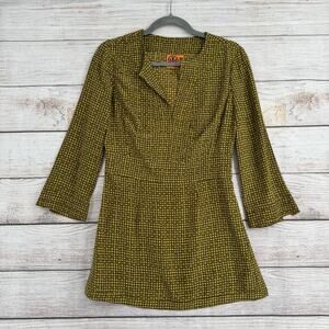 Tory Burch V-Neck 3/4 Sleeve Tunic Blouse Womens 4 Green Brown